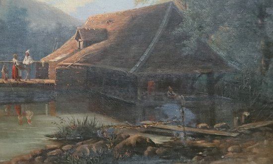 Oil on canvas "The Washhouse", French school of the 19th century