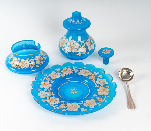 Blue opaline water set end of XIXth century