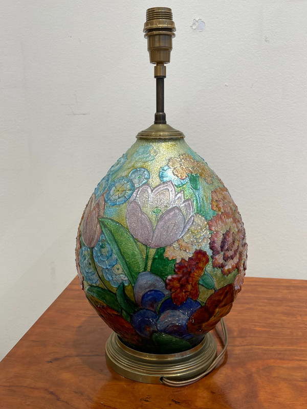  Camille FAURÉ (1874-1956), enameled table lamp