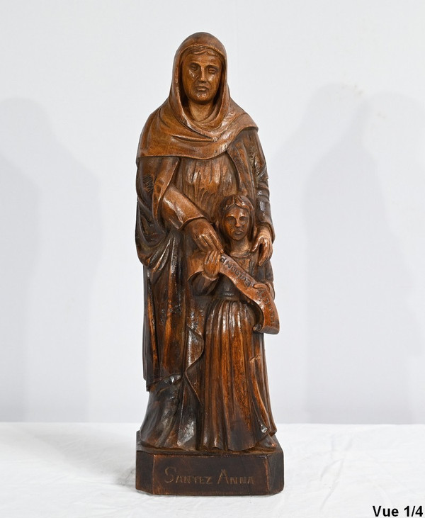 Statue of Saint Anne in Ash, signed E.Le Neuthier - Mid 19th century