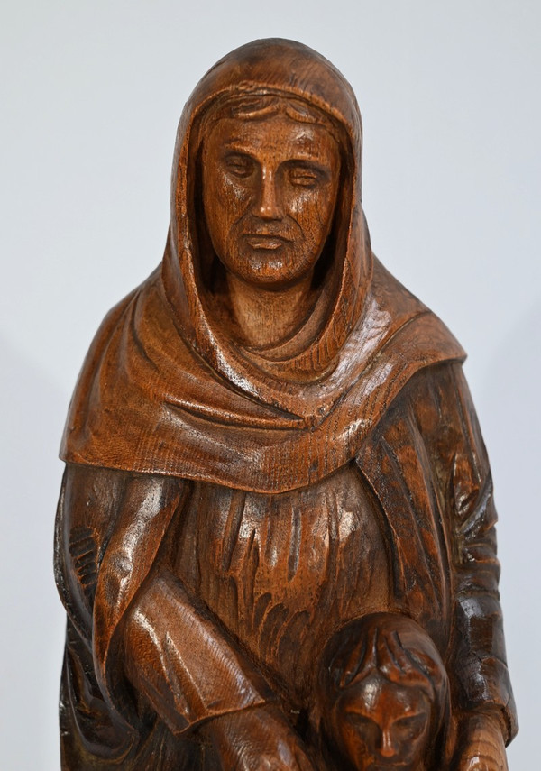 Statue of Saint Anne in Ash, signed E.Le Neuthier - Mid 19th century