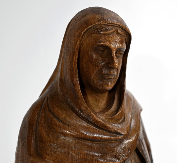 Statue of Saint Anne in Ash, signed E.Le Neuthier - Mid 19th century