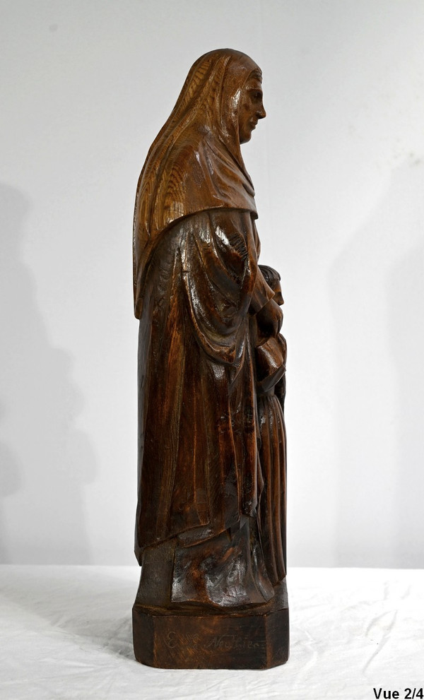 Statue of Saint Anne in Ash, signed E.Le Neuthier - Mid 19th century