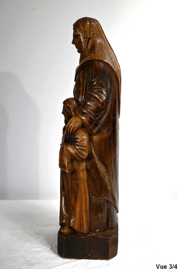 Statue of Saint Anne in Ash, signed E.Le Neuthier - Mid 19th century