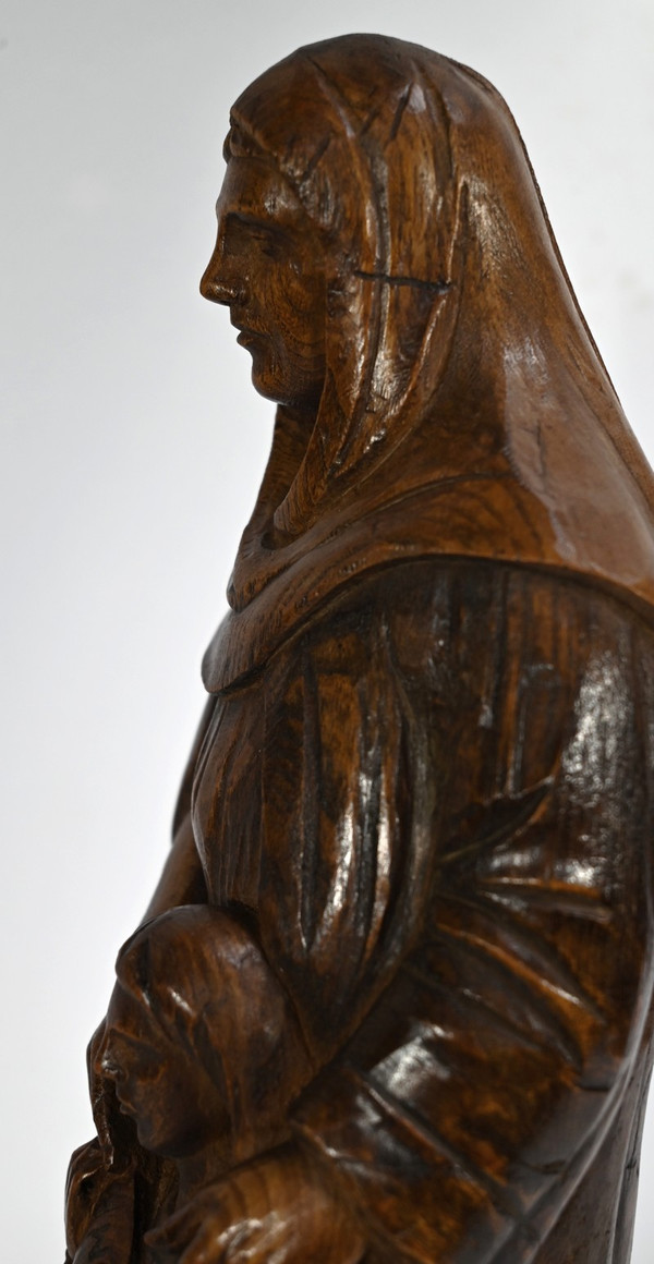 Statue of Saint Anne in Ash, signed E.Le Neuthier - Mid 19th century