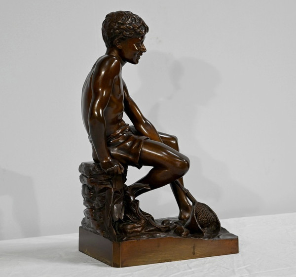 Bronzo "L'Enfant à l'Epuisette", firmato R.Guillaume - Inizio del XX secolo