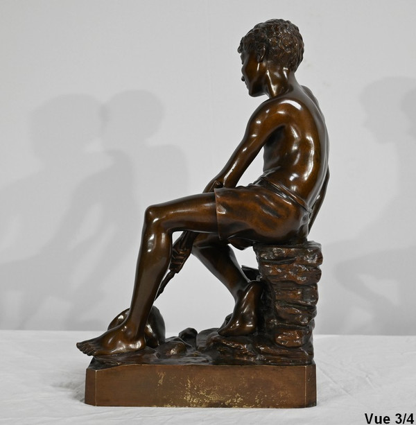 Bronzo "L'Enfant à l'Epuisette", firmato R.Guillaume - Inizio del XX secolo