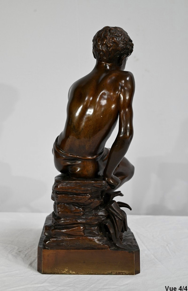 Bronzo "L'Enfant à l'Epuisette", firmato R.Guillaume - Inizio del XX secolo