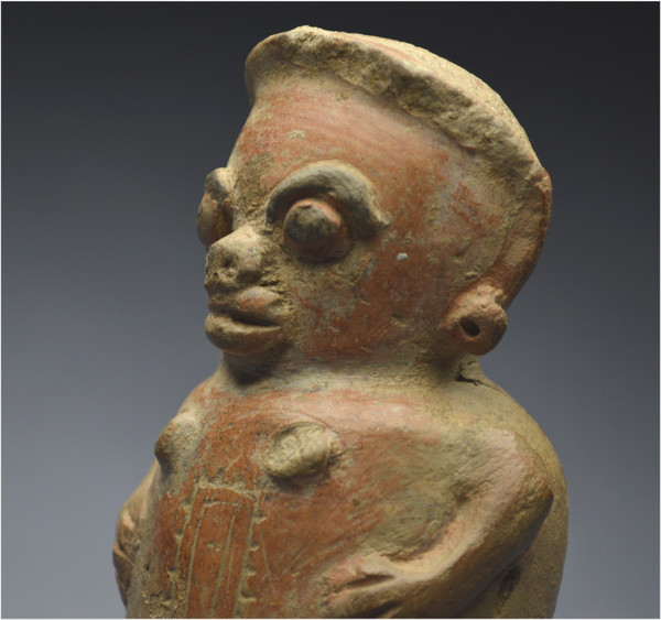 Costa Rica, 1000 - 1500 n. Chr., Guanacaste-Kultur Anthropomorphe Stauette, die eine Frau darstellt und ursprünglich auf drei Beinen stand.