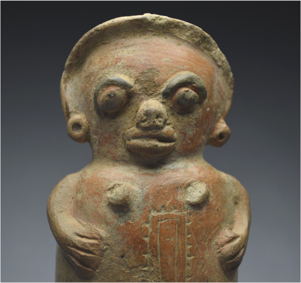 Costa Rica, 1000 - 1500 n. Chr., Guanacaste-Kultur Anthropomorphe Stauette, die eine Frau darstellt und ursprünglich auf drei Beinen stand.