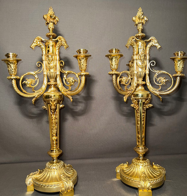 Pair of Candelabra in gilded bronze F.Barbedienne XIXth century