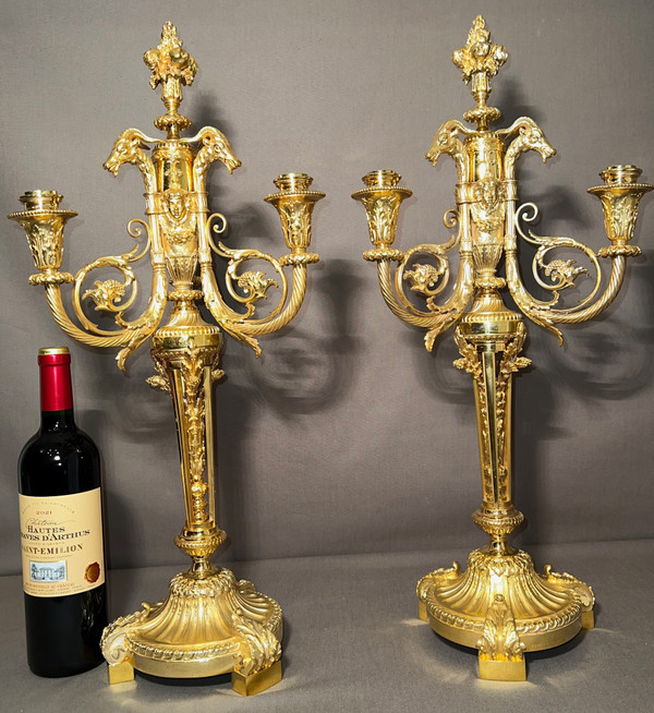 Pair of Candelabra in gilded bronze F.Barbedienne XIXth century