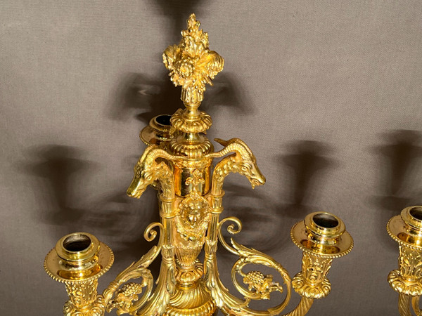 Pair of Candelabra in gilded bronze F.Barbedienne XIXth century