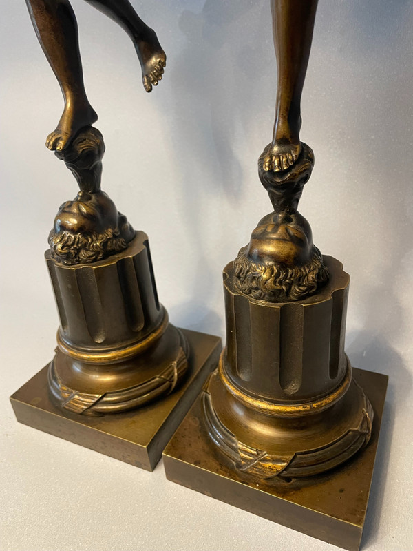 Pair of candlesticks in bronze. Mercury and fortune (Jean de Bologne)