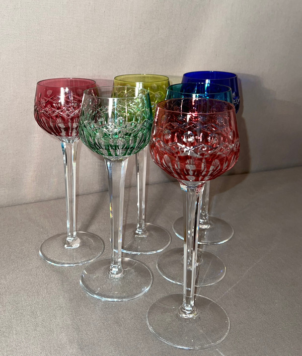 6 Rhine Wine Glasses Said "roemers" In Cut Crystal Of Saint-louis