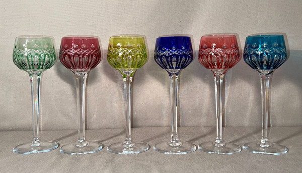 6 Rhine Wine Glasses Said "roemers" In Cut Crystal Of Saint-louis