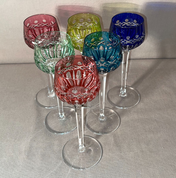 6 Rhine Wine Glasses Said "roemers" In Cut Crystal Of Saint-louis