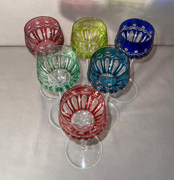 6 Rhine Wine Glasses Said "roemers" In Cut Crystal Of Saint-louis