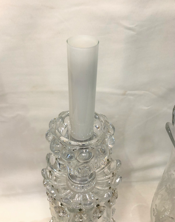 Electric candle lamp in crystal with pendants stamped BACCARAT