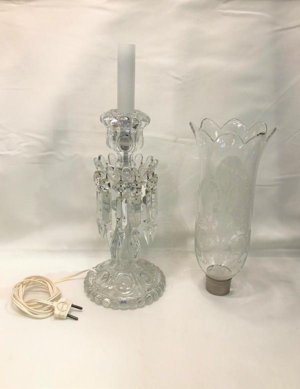 Electric candle lamp in crystal with pendants stamped BACCARAT