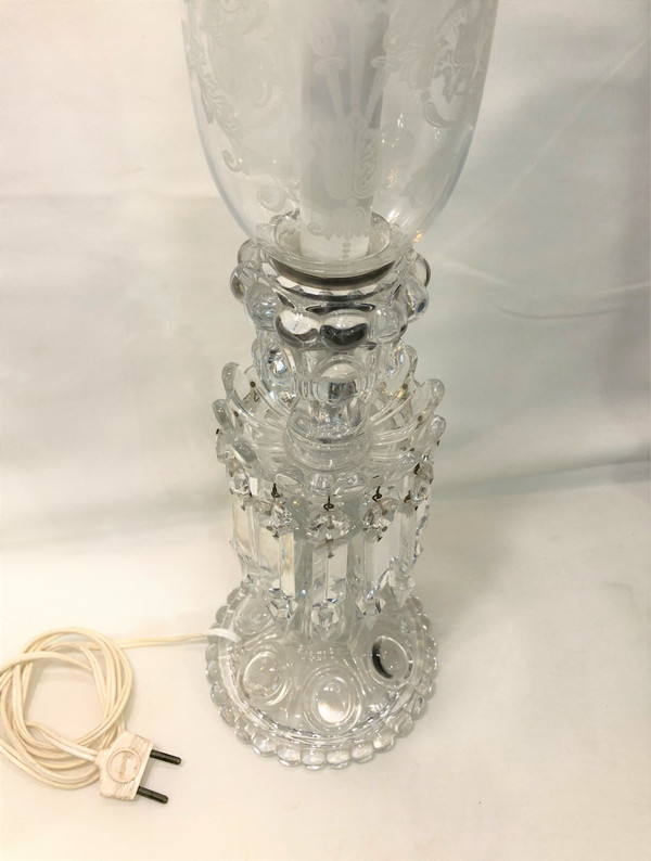 Electric candle lamp in crystal with pendants stamped BACCARAT