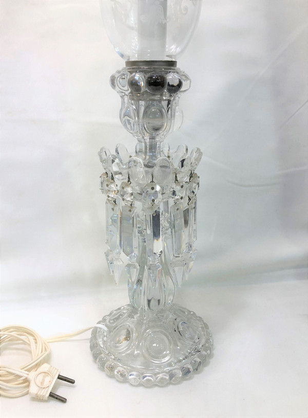 Electric candle lamp in crystal with pendants stamped BACCARAT