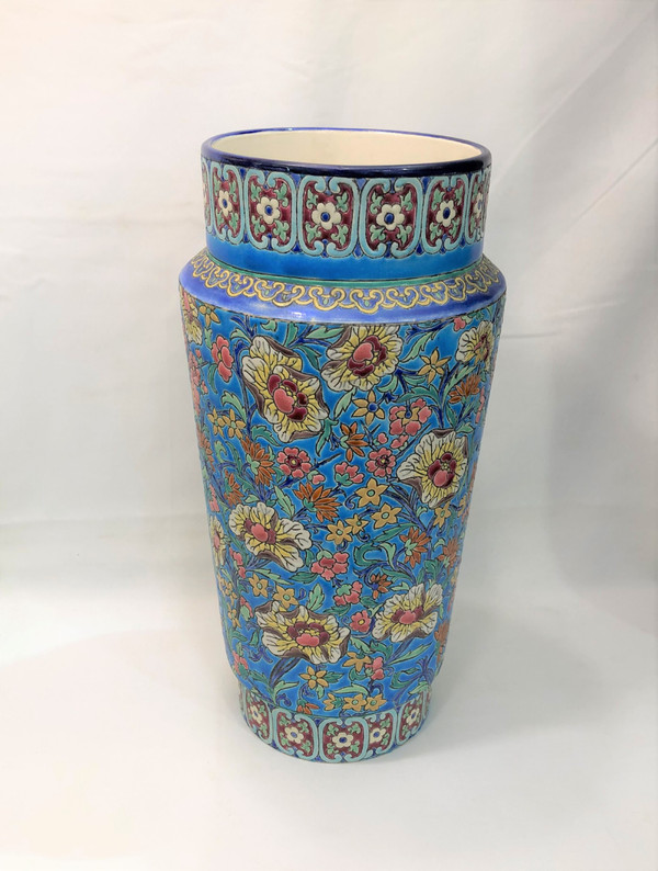 Old and large vase in LONGWY enamel signed 37,5 cm