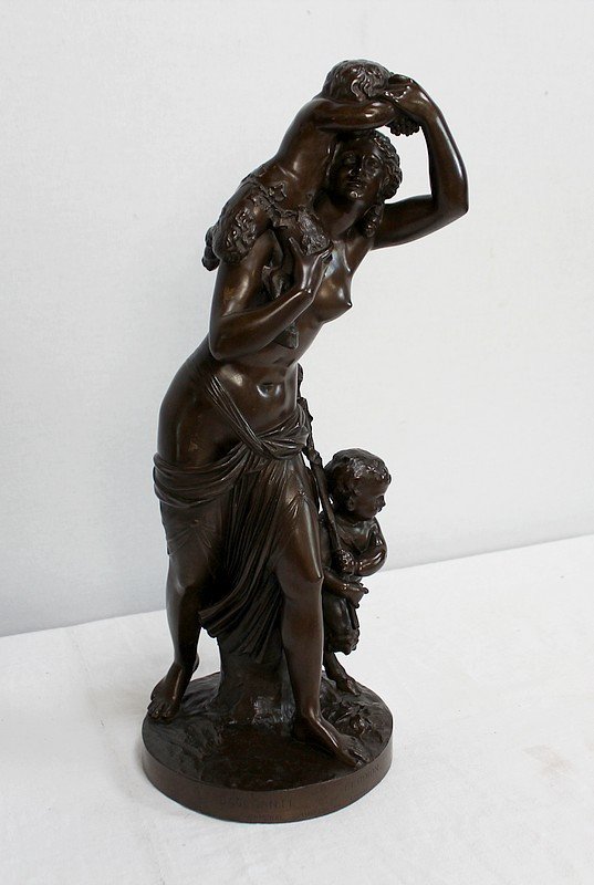 Bronzo "Bacchante e piccoli fauni" da J-J Foucou - seconda metà del XIX secolo