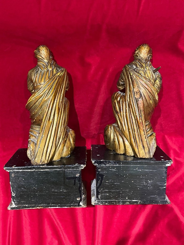 Pair Of Angels In Golden Wood End XVIIIth Religious Art