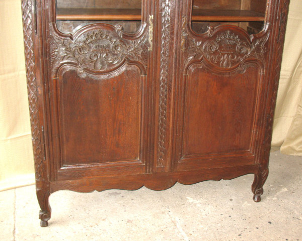 Carved and glazed oak wedding armoire from the 19th century from Normandy