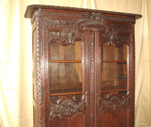 Carved and glazed oak wedding armoire from the 19th century from Normandy