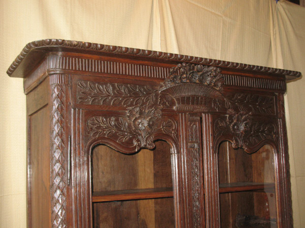 Carved and glazed oak wedding armoire from the 19th century from Normandy