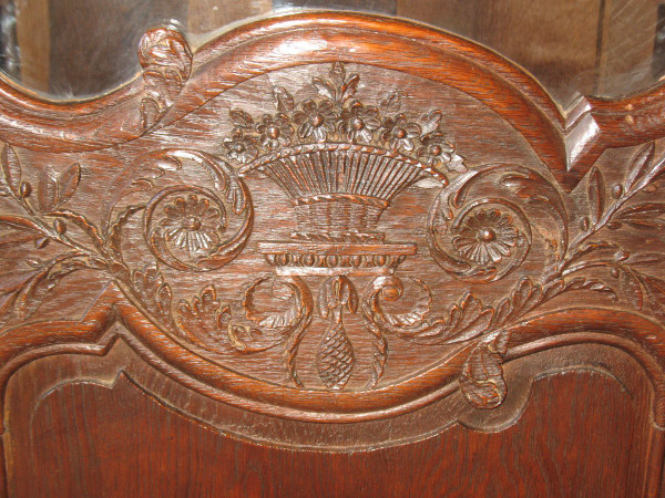 Carved and glazed oak wedding armoire from the 19th century from Normandy