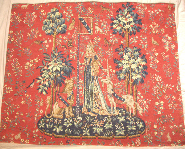 Pair of large Halluin tapestries the Lady with the Unicorn : the Touch - the View 105 x 130 cm