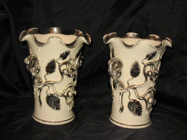 Pair of Langeais earthenware vases with gooseberry decoration signed Charles de Boissimon 19th century