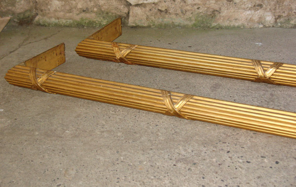 Pair of gilded wood valances or canopy, 19th century, Louis XVI style