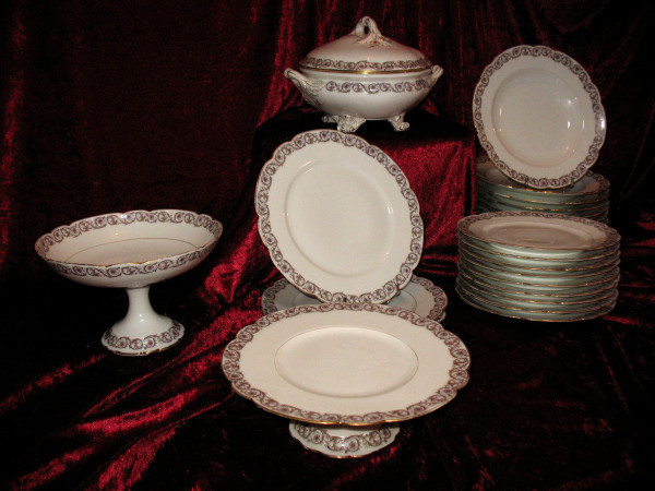 Part of a table service in porcelain of Paris, Louis XV decor, by Hache and Jullien in Vierzon