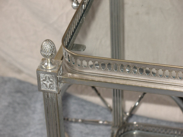 Table on wheels of the Bagués house in silver plated bronze of neo-classical style of the 40's