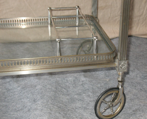 Table on wheels of the Bagués house in silver plated bronze of neo-classical style of the 40's