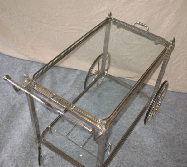 Table on wheels of the Bagués house in silver plated bronze of neo-classical style of the 40's