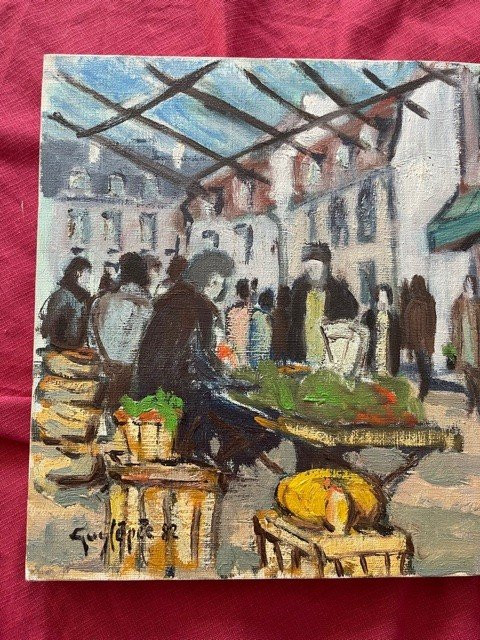 Tableau Huile Sur Toile Guy Lepee - Marché De Banlieue