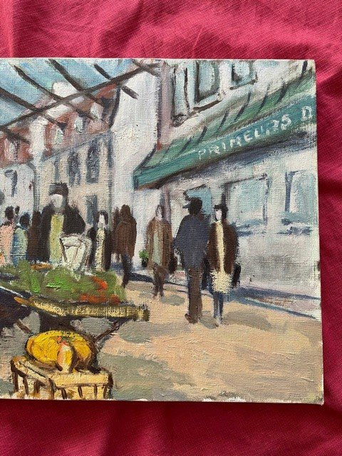 Tableau Huile Sur Toile Guy Lepee - Marché De Banlieue