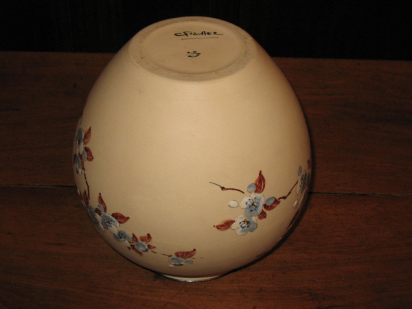 Large ball vase in Ciboure sandstone Japanese decor with cherry blossoms by C Fischer 20th century