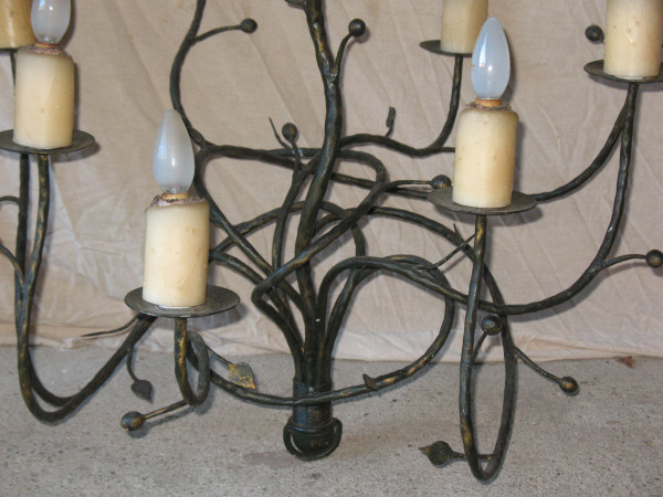 8-light twisted iron chandelier Art Nouveau style mistletoe decor