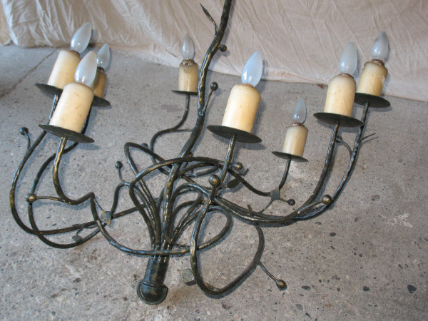 8-light twisted iron chandelier Art Nouveau style mistletoe decor