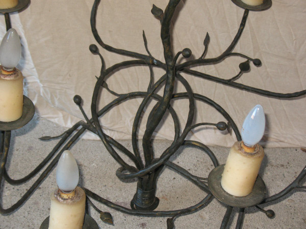 8-light twisted iron chandelier Art Nouveau style mistletoe decor