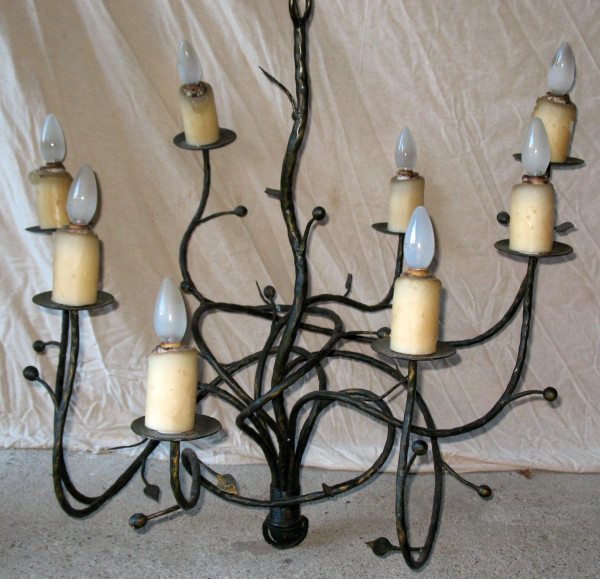 8-light twisted iron chandelier Art Nouveau style mistletoe decor