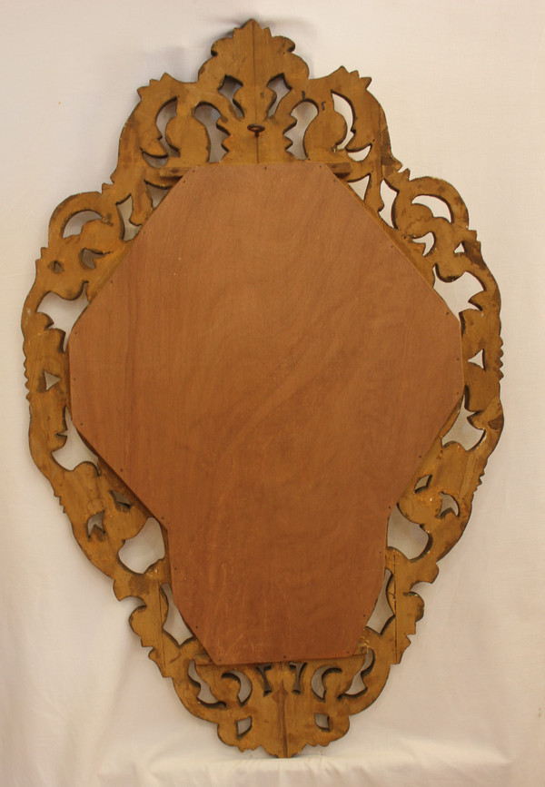 Italian Mirror Carved, Openwork, Contoured And Gilded Wood 52 X 82 Cm