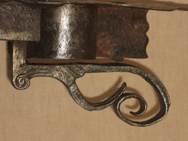 Strong wrought iron lock with its handle and key 17th century