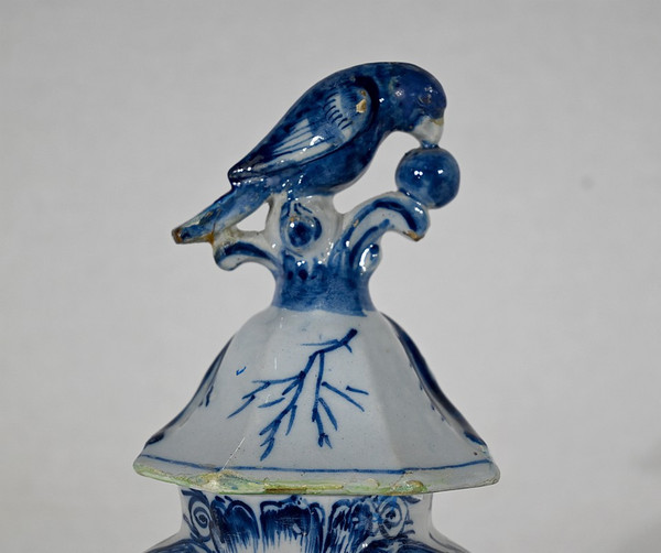 Pair of Earthenware Lidded Vases, Delft Style - Mid-19th Century